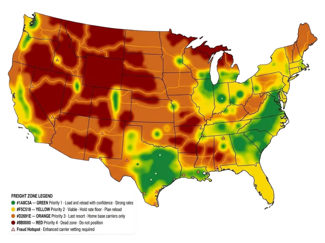 JBI operations heat map covering all 48 contiguous US states with zone designations